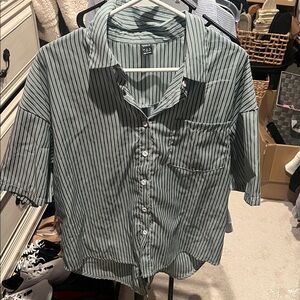 Womens Striped Green Shirt with bow accent